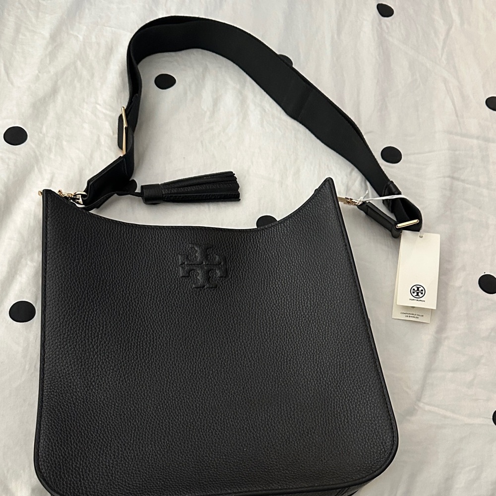 Tory Burch Black Pebbled Leather Hobo Bag